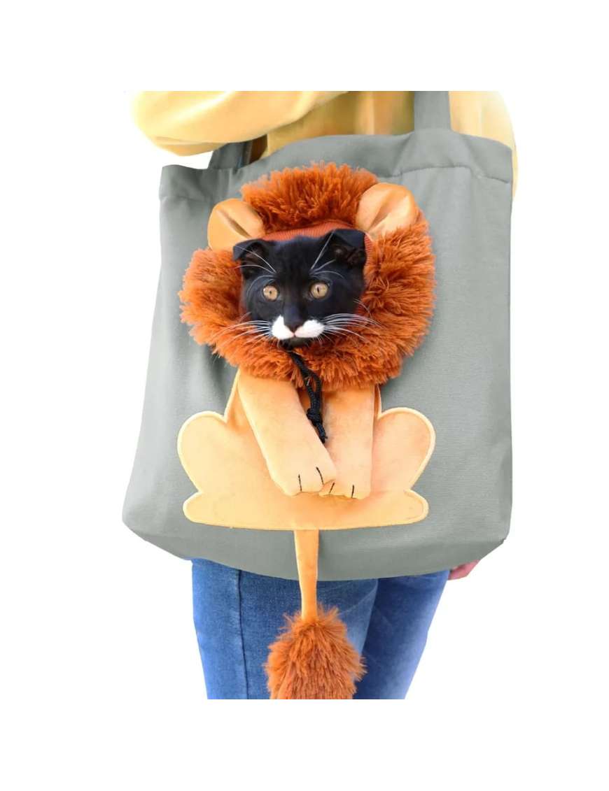 Borsa per gatti e cani di piccola taglia con orifizio per la testa e design a tema leone